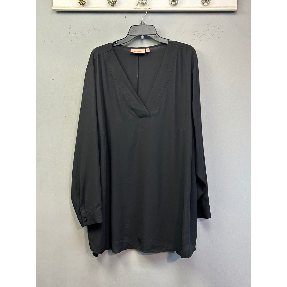 EVRI Blouse Women 3X Black V-Neck Tunic Long Sleeve Solid Relaxed Fit Workwear
